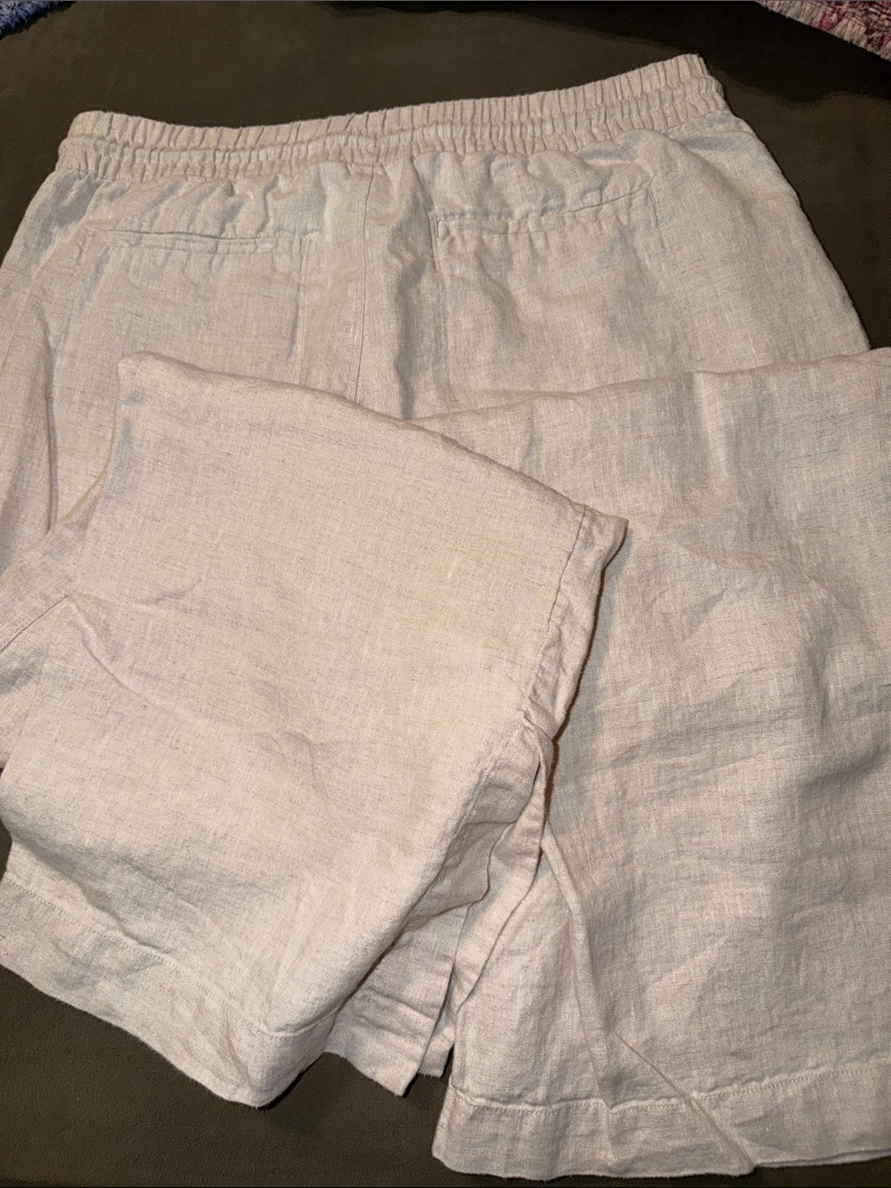 Cream Linen Drawstring Pants - Picture 3 of 6